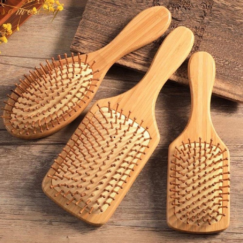 Natural Bamboo Anti-static Hair Brush With Wooden Bristles,Bamboo Hair brush, Natural Bristles Paddle Detangling Hairbrush, Massage Scalp Comb For Hair Care, Detangling - Image 3